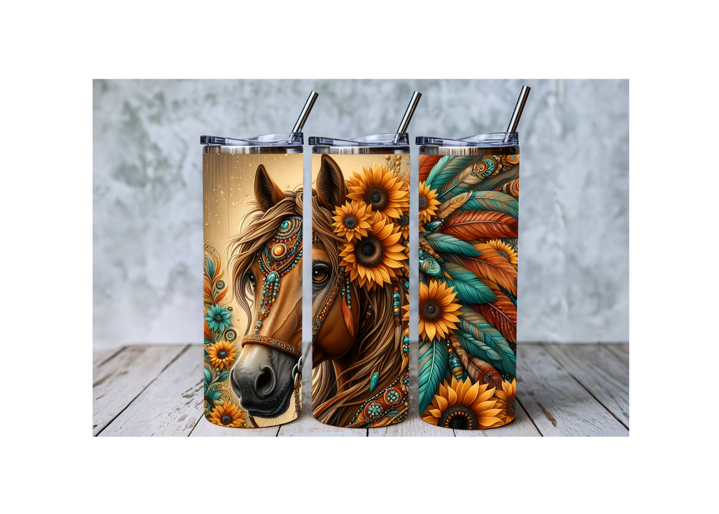 Beautiful Floral Horse Tumbler
